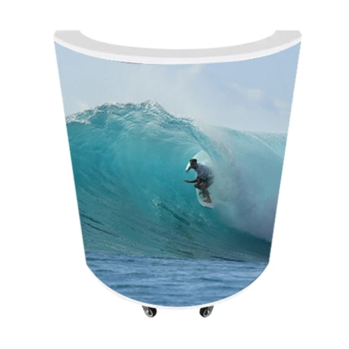 Semi-circular curved LED front desk display 45-degree angle product photo dimensions 1058x500x1115mm