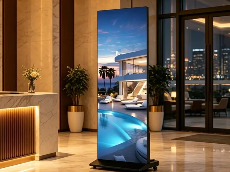 Riotouch vertical LED display in hotel lobby