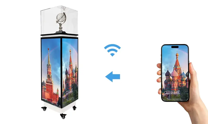 Updating indoor LED display stand content wirelessly from a mobile APP