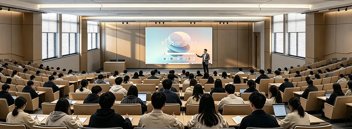 Higher education campus lecture with IFPD display