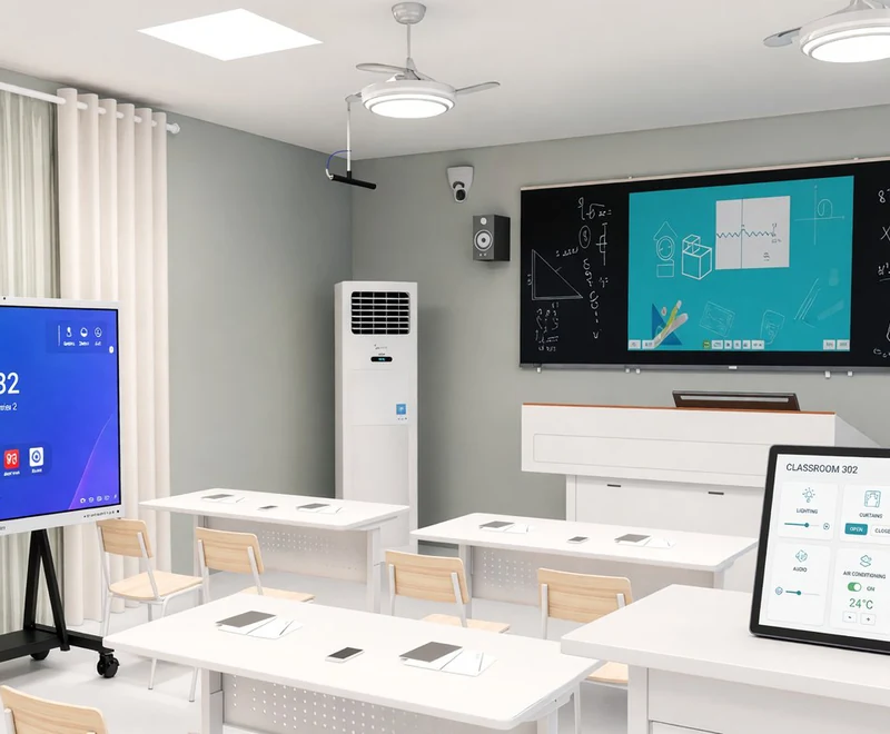 TeacherDock classroom podium display used as a classroom control console
