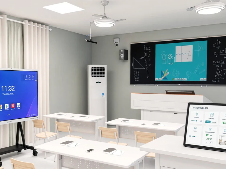 Riotouch TeacherDock podium display running classroom control and operations