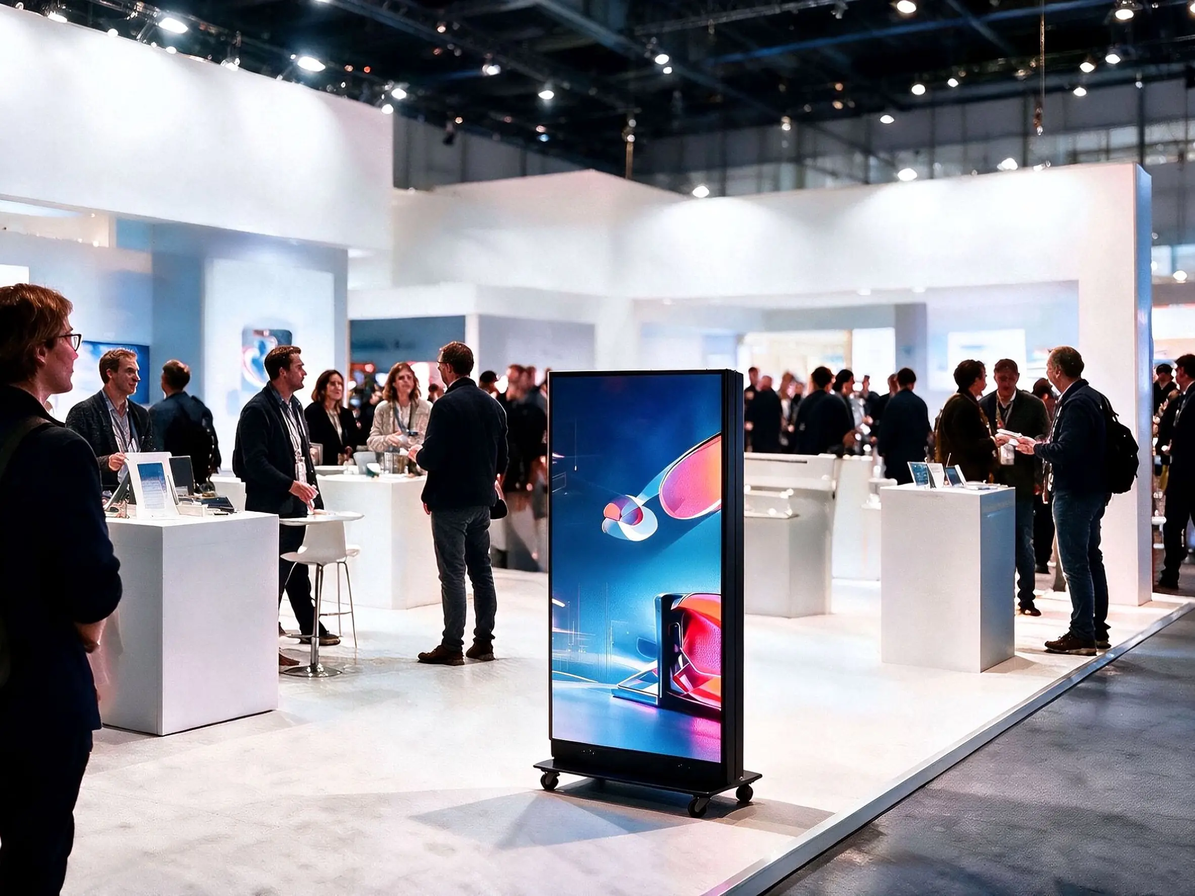 Double-sided LED poster at an event booth