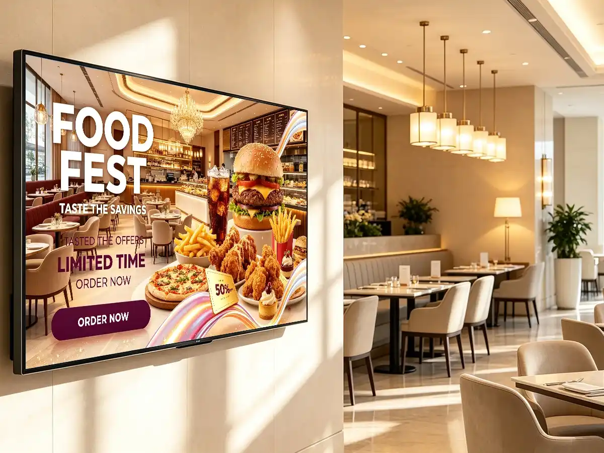 Wall mounted digital signage for retail store restaurant menu display