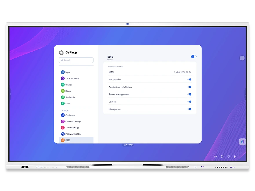 DaisyOS DMS remote device management — MAC address, file transfer, application installation, camera and microphone controls