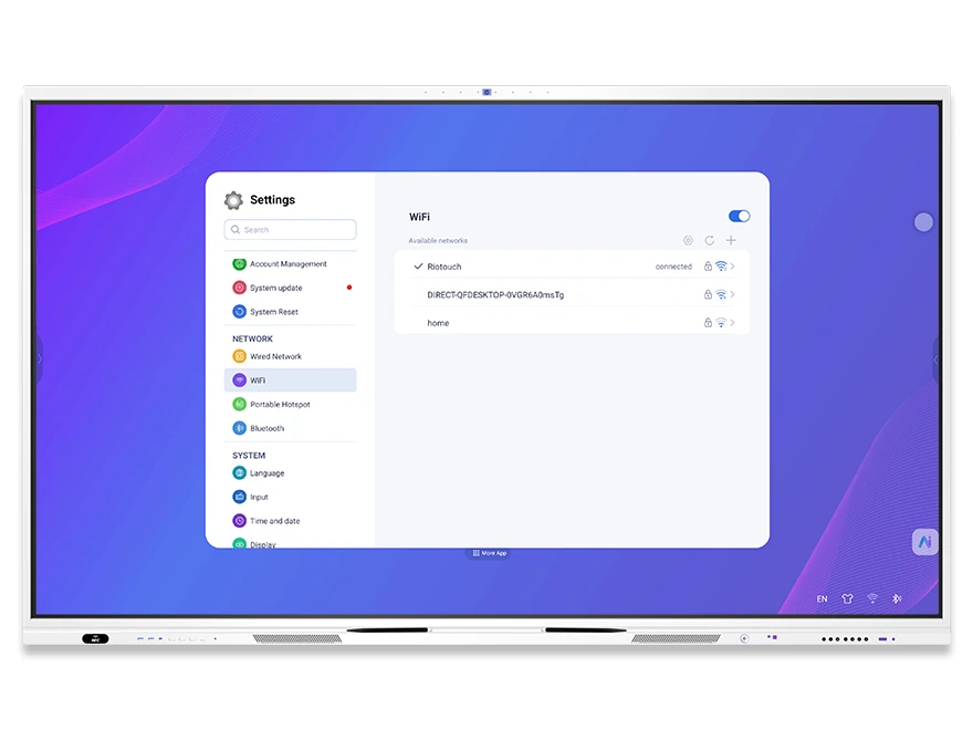 DaisyOS network settings — Wi-Fi, ethernet, portable hotspot, Bluetooth configuration panel